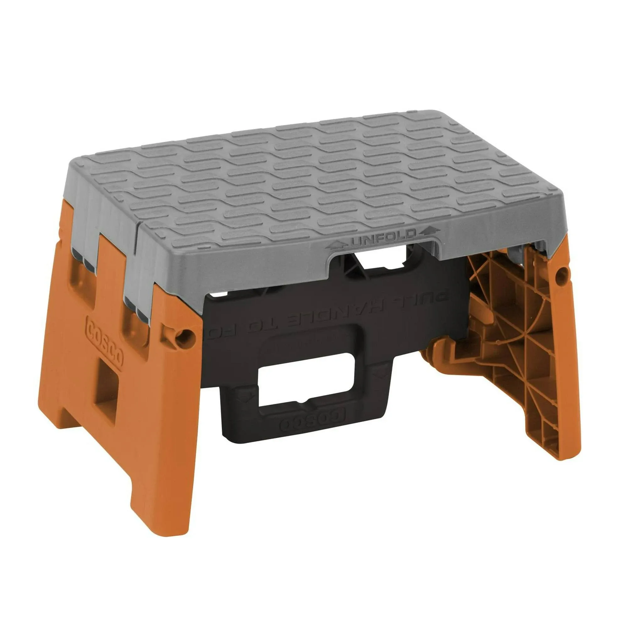 Cosco Folding Step Stool, 1-Step, 300 lb Capacity, Orange/Gray (11903BGO1E)