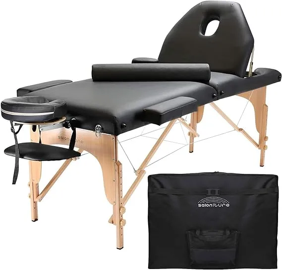 Portable Black Massage Table with Bolster and Tilt Backrest