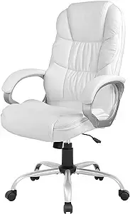 FDW Office Chair Computer High Back Adjustable Ergonomic Desk Chair Executive PU Leather Swivel Task Chair with Armrests Lumbar Support (White)