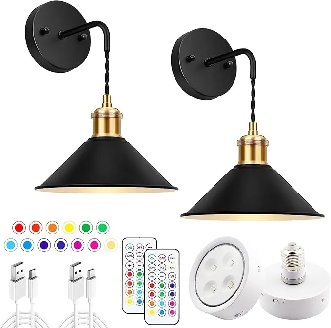 Battery Operated Wall Sconce with Remote 16 RGB Colors Changeable Dimmable ...