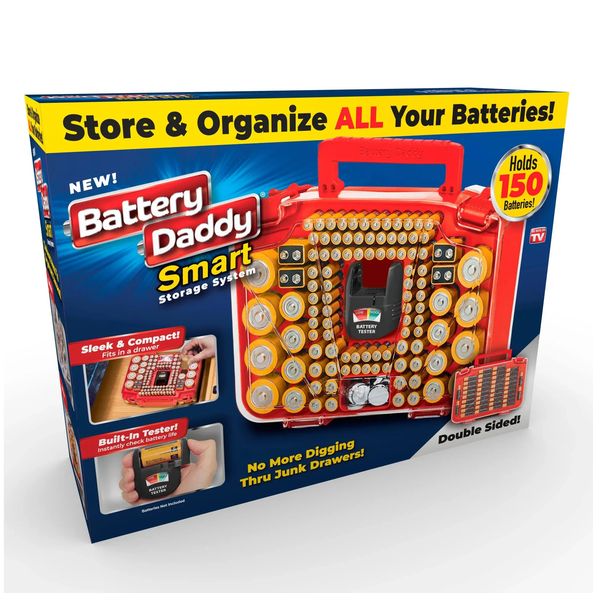 Ontel Battery Daddy - Battery Organizer Storage Case with Tester, Stores & Protects Up to 180 Batteries, Clear Locking Lid, As Seen On TV