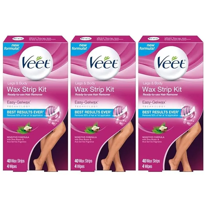 Veet Leg and Body Hair Remover Cold Wax Strips, 40 ct (Pack of 3)Veet Leg and Body Hair Remover Cold Wax Strips, 4…