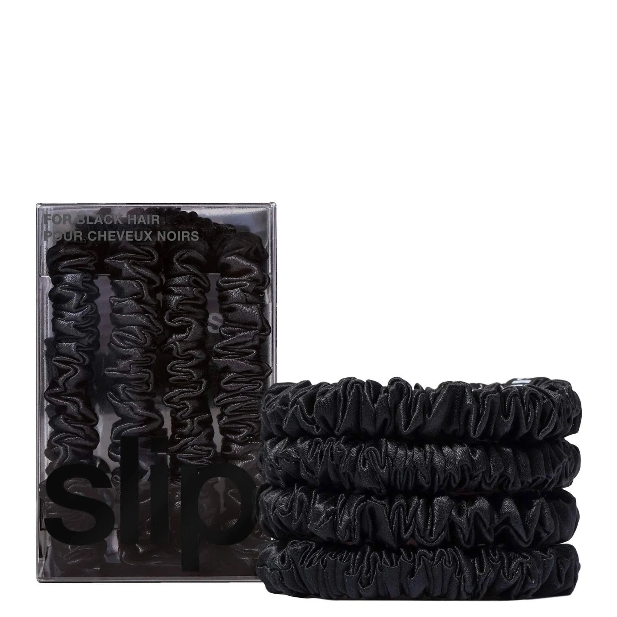 SLIP Silk Skinnie Scrunchies in Black, Pink, and Caramel - 100% Pure 22 Momme Mulberry Silk Scrunchies for Women