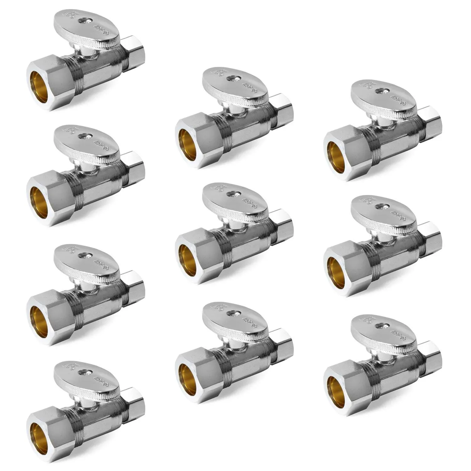 10-Pack EFIELD Straight Stop Valve 1/2" Nominal (5/8" OD) Compression x 3/8" OD, 1/4-Turn, Chrome Plated Brass