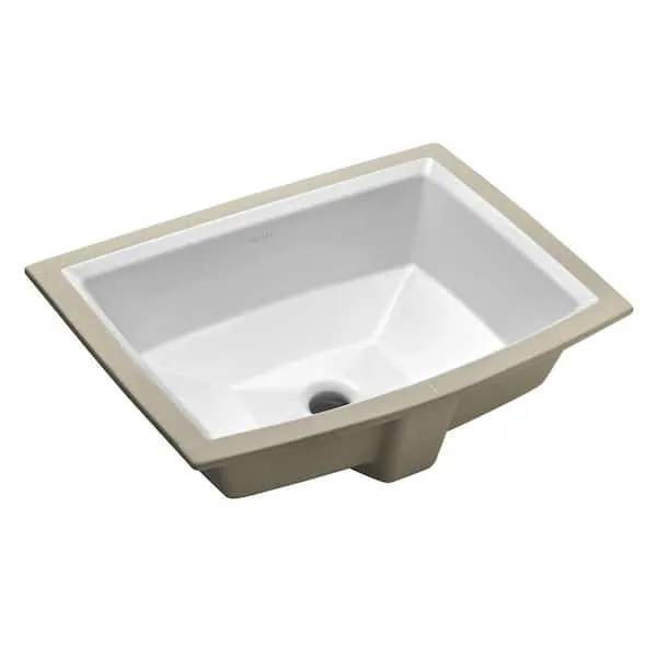 KOHLER Bathroom Sink 19-7/8&#034; Rectangle Archer Undermount + Overflow Drain White