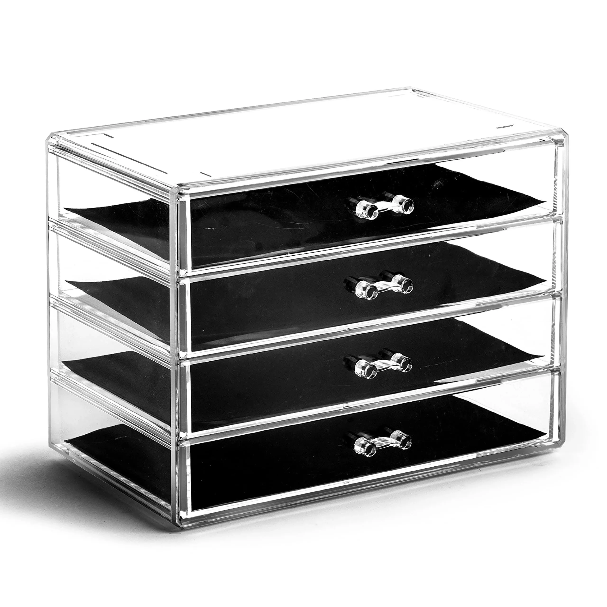 Bino | 4 Drawer Makeup Organizer | Lenox Avenue | The Manhattan Series | Makeup Drawer Storage | Cosmetic Organizer | Plastic Vanity | Organizer Clear