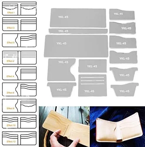 SMTHOME 13X Clear Acrylic Wallet Pattern Stencil Template Drawings Set Leather Hand Craft DIY Tool