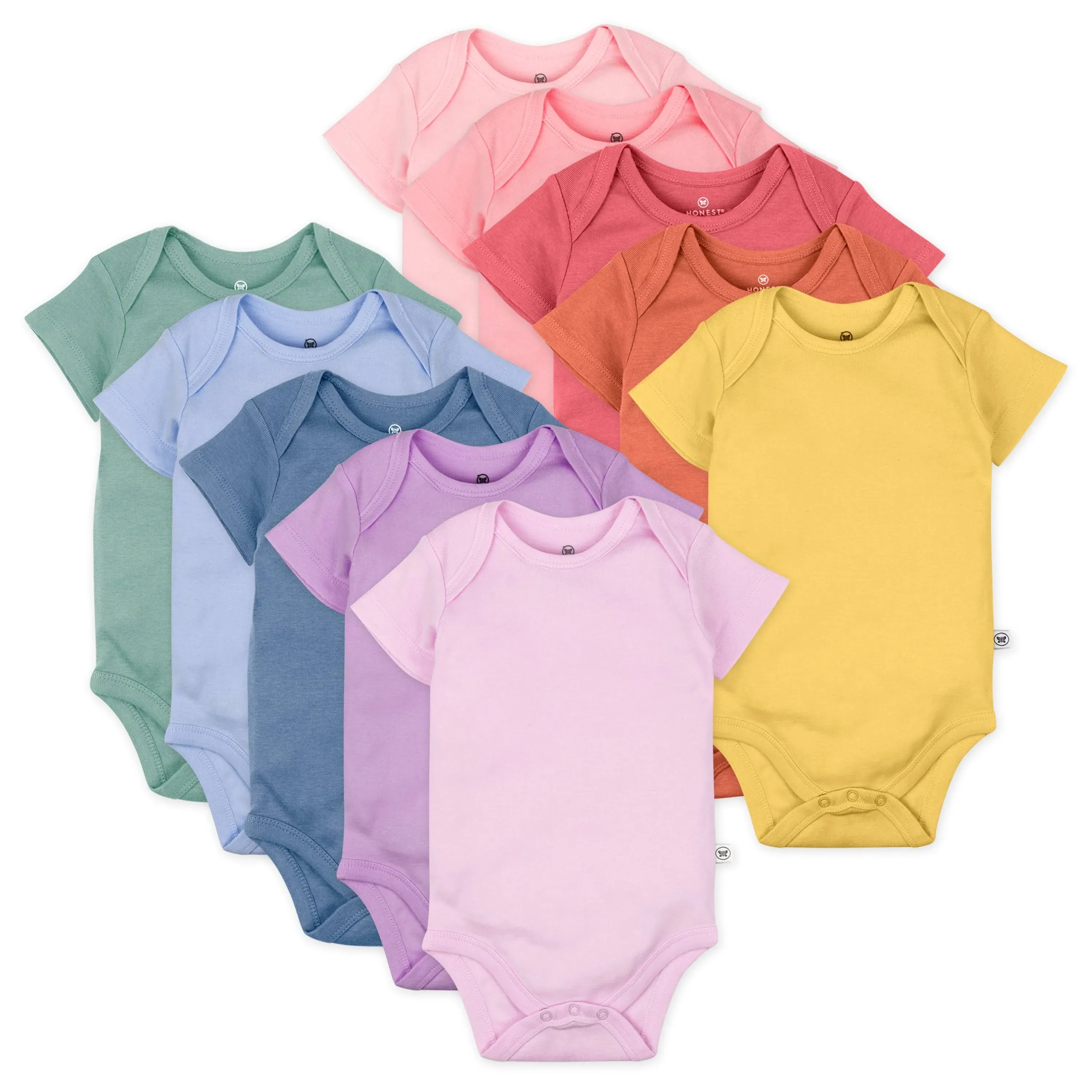 Honestbaby 10-Pack Short Sleeve Bodysuits One-Piece 100% Organic Cotton for Infant Baby Boys, Girls, Unisex