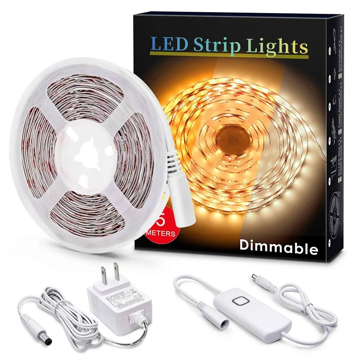 MYPLUS Dimmable LED Light Strip Kit, Flexible LED Tape Light with 12V UL Listed ...