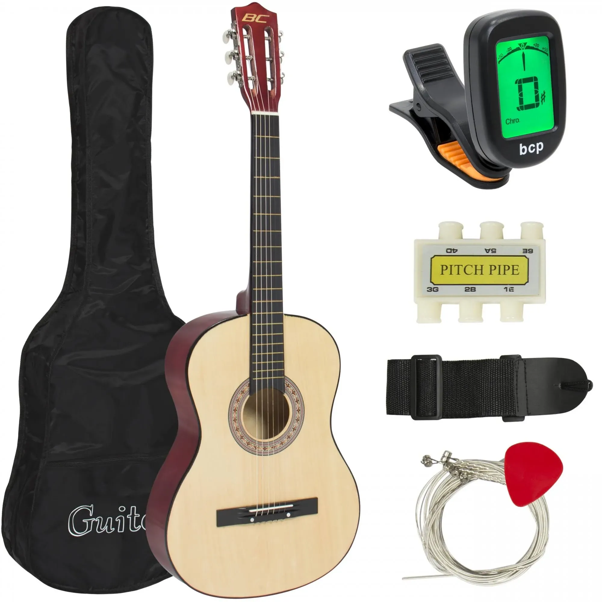 Best Choice Products 38in Beginner Acoustic Guitar Starter Kit w/ Case, Strap, Tuner, Pick, Strings - Black