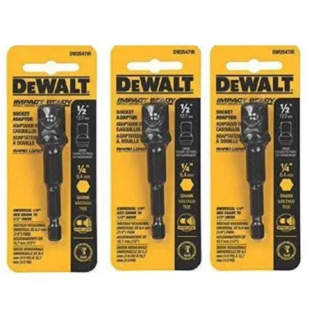 DeWalt DW2547IR 1/4-Inch Hex Shank to 1/2-Inch Impact Ready Socket Adaptor (3)