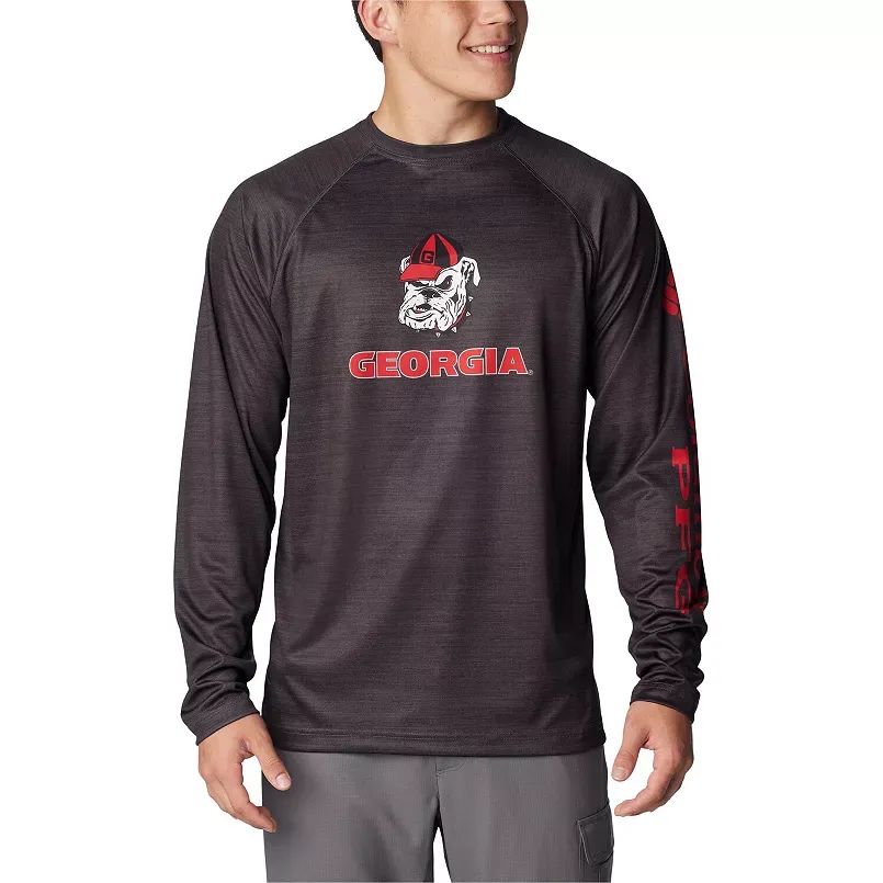 Men's Columbia  Heather Charcoal Georgia Bulldogs PFG Terminal Tackle Omni-Shade Raglan Long Sleeve T-Shirt