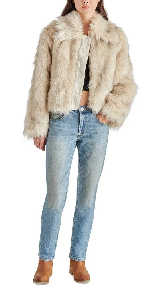 Steve Madden Women's Juniper Faux-Fur Cropped Coat - Cream - Size XS