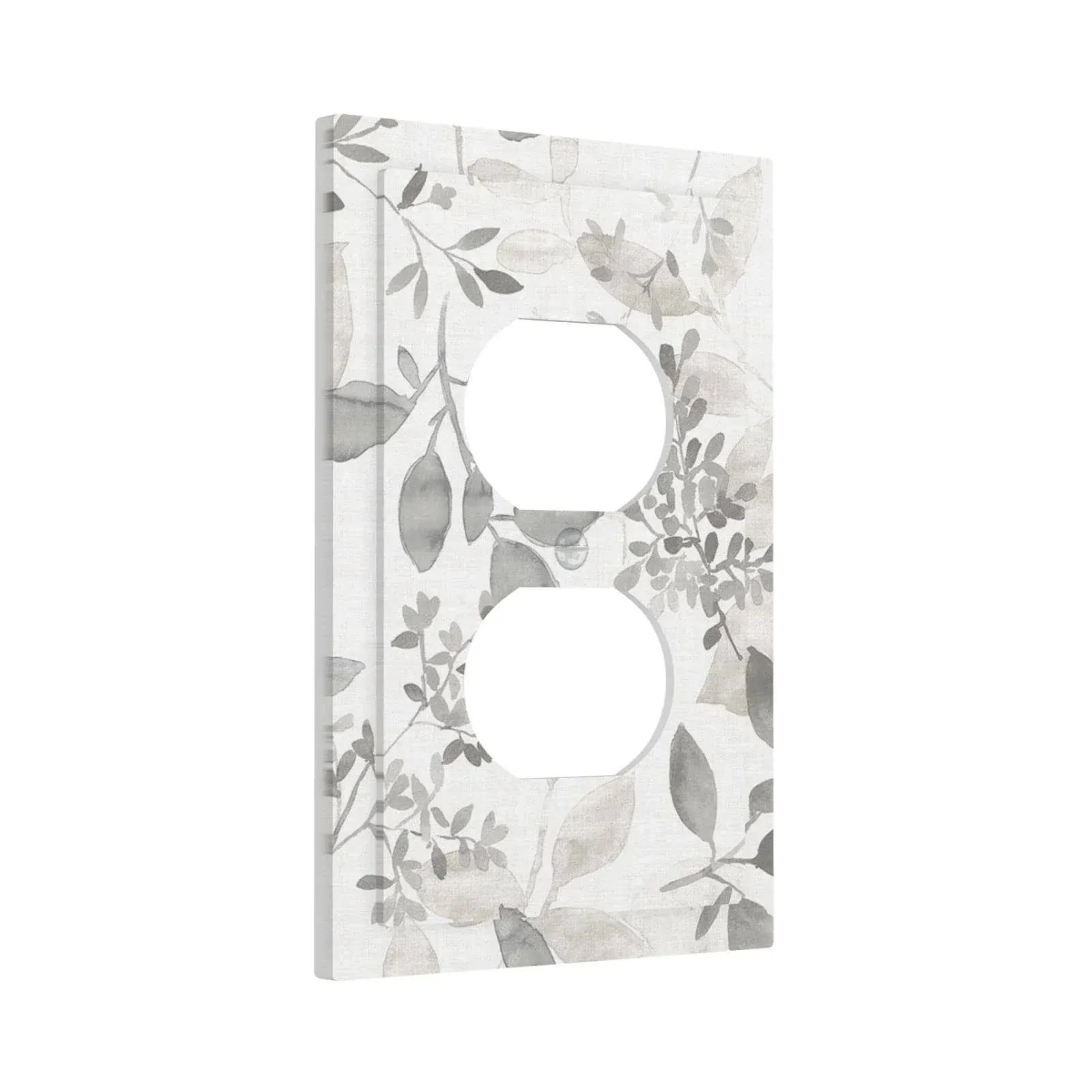 Grey Floral Leaves 1 Gang Outlet Covers Duplex Receptacle Wall Plate Decorati...