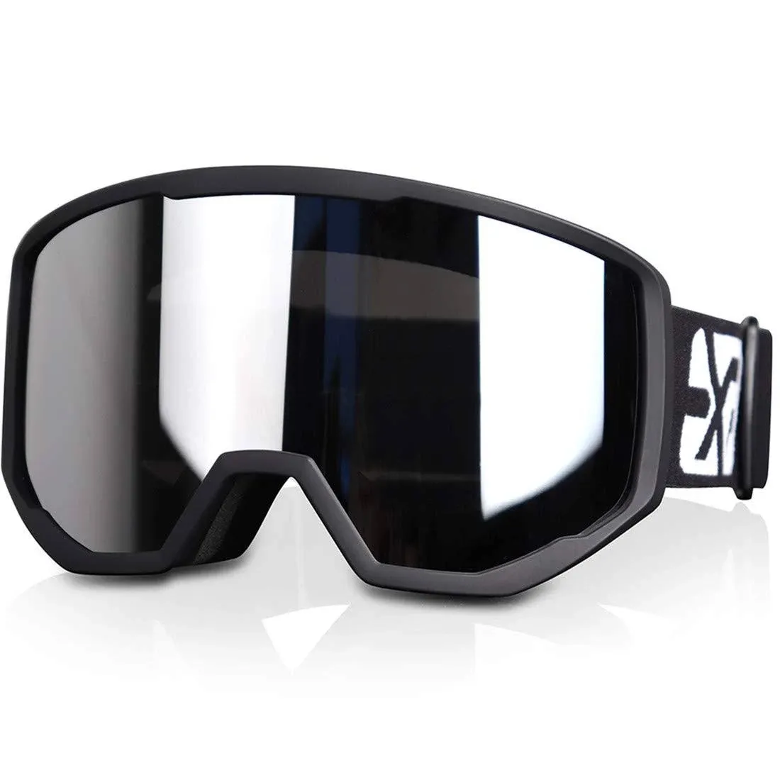 Ski Goggles Snowboard for Men Women, OTG Anti Fog UV Black Frame Sliver