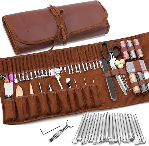  Leather Working Tools Kit with Custom Storage Bag Leather Stamping Gift Bag