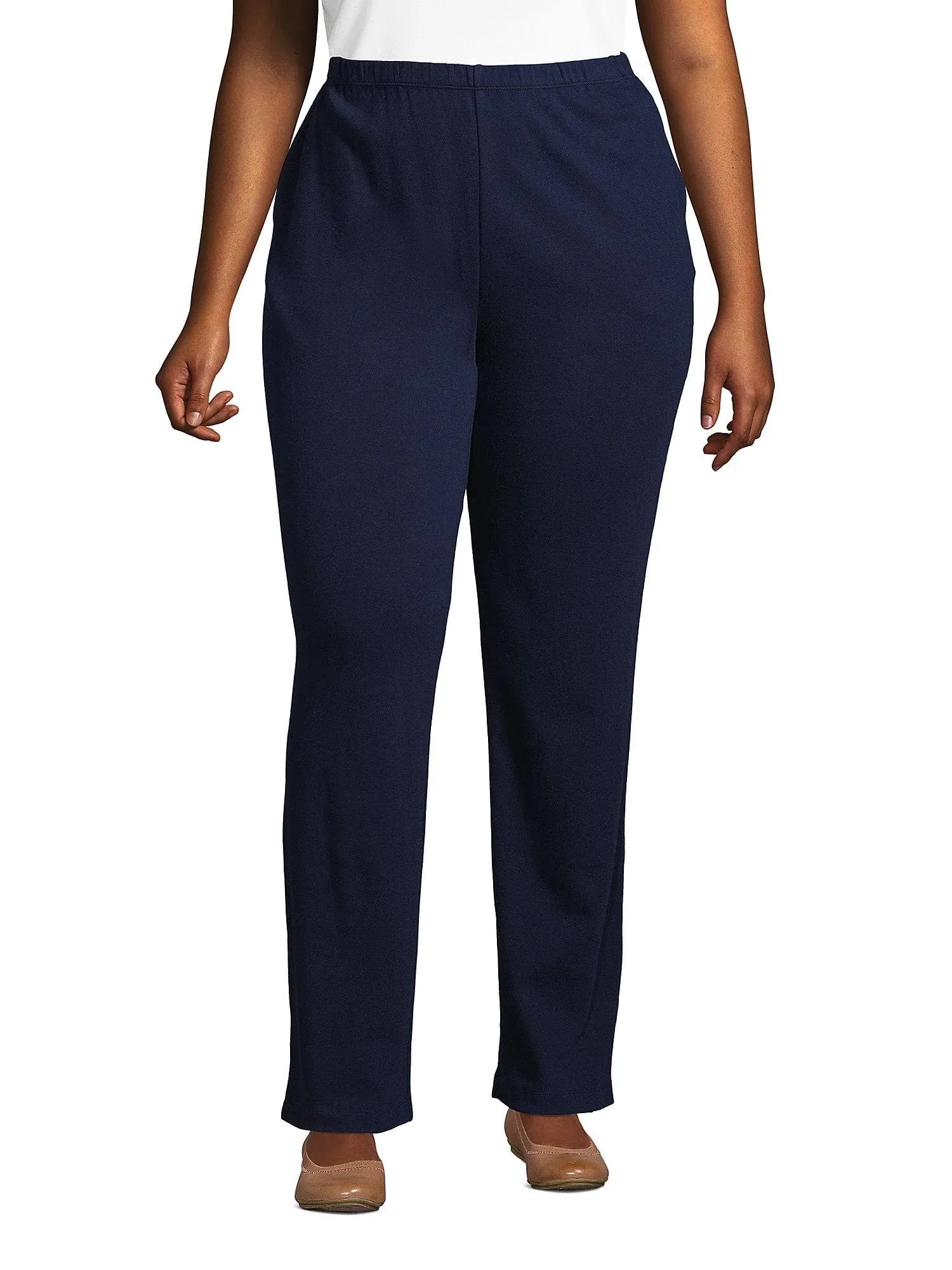 Lands' End Women's Plus Size Sport Knit High Rise Elastic Waist Pull On Pants - 1x - Radiant Navy