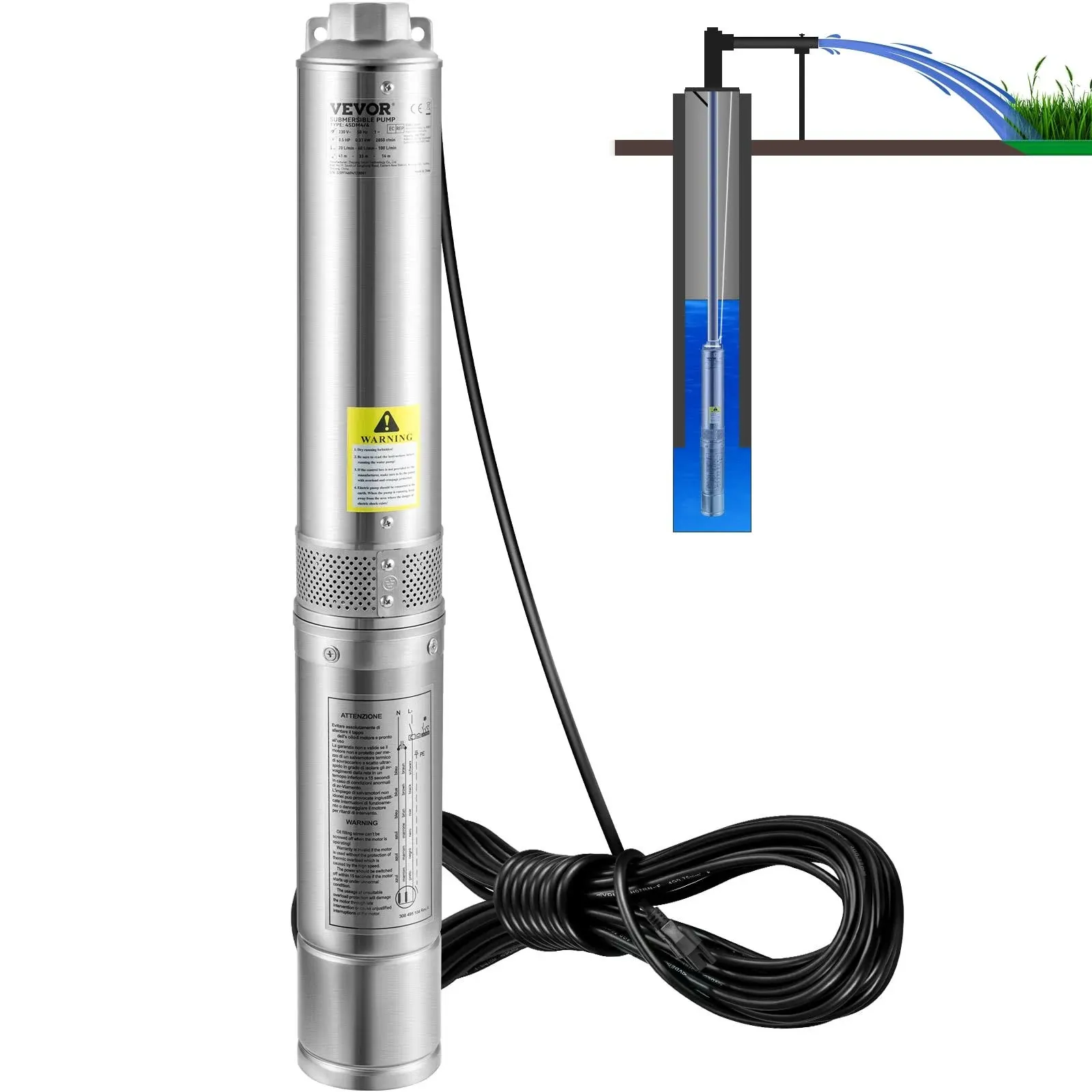 VEVOR 3 HP 230V 60Hz Deep Well Submersible Pump