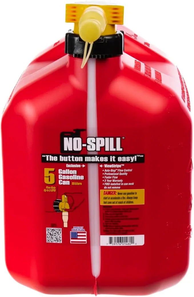 No-Spill NSP-1460, 5 Gallon Gas Can for Fuel with View Stripe,Red