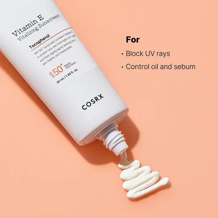 COSRX Daily SPF 50 Vitamin E Vitalizing Sunscreen, OTC Broad Spectrum UVA & UVB Protection, Lightweight & No White Cast, Invisible Semi Matte Finish, Sebum Balancing, Reef Friendly, Korean Skincare