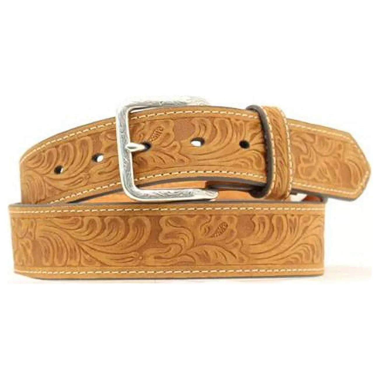 Nocona Floral Embossed Strap Belt 32 Brown