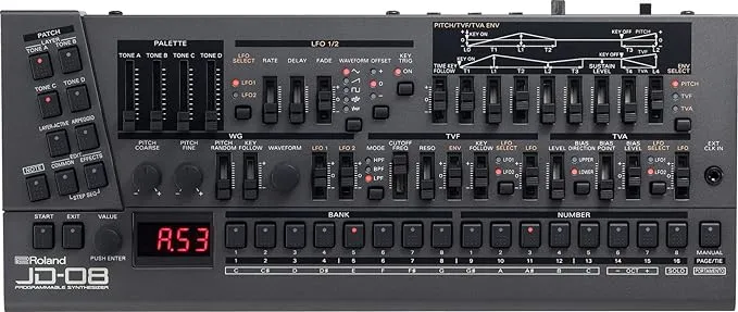 Roland JD-08 Tabletop Sound Module Boutique Synthesizer – Compact, Lightweight, Modern with New Effects and Polyphonic Sequencer