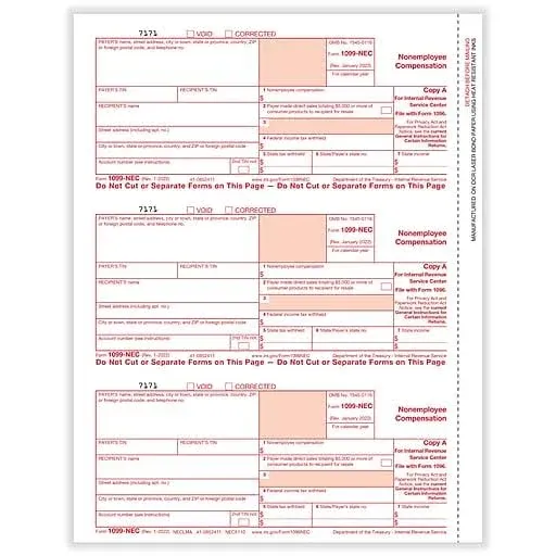 ComplyRight 1099-NEC 2-Up Federal Copy A of Nonemployee Compensation Tax Forms NEC511050 - 50/Pack