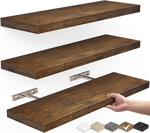 Bayka Floating Shelves for Wall, Wall Mounted Rustic Wood Shelves for Bathroom, Bedroom, Living Room, Kitchen