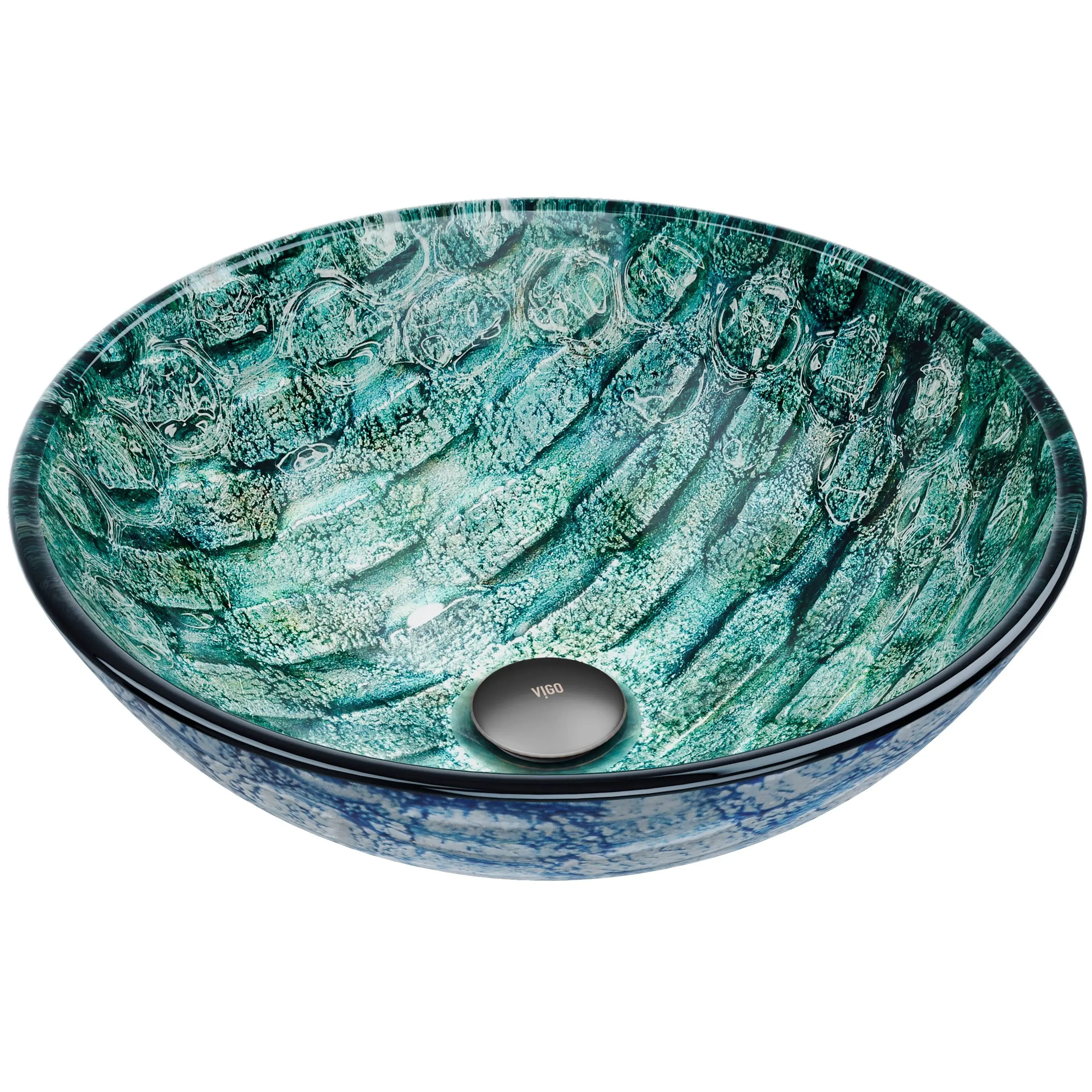 Vigo VG07049 16-1/2&#034; Glass Bathroom Vessel Sink Oceania Blue