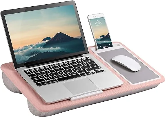 LAPGEAR Home Office Lap Desk with Device Ledge, Mouse Pad, and Phone Holder - Pink - Fits up to 15.6 Inch Laptops - Style No. 91584