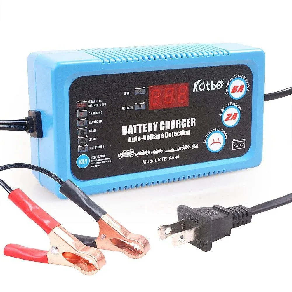 Katbo 6 Amp Smart Battery Charger 12V 6V Automatic and Manual Switch 2A or 6A...