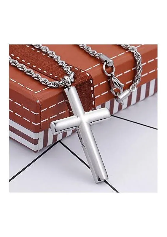 Simple Stainless Steel Cross Pendant Necklace Men Women, 20-24 Inch Twist