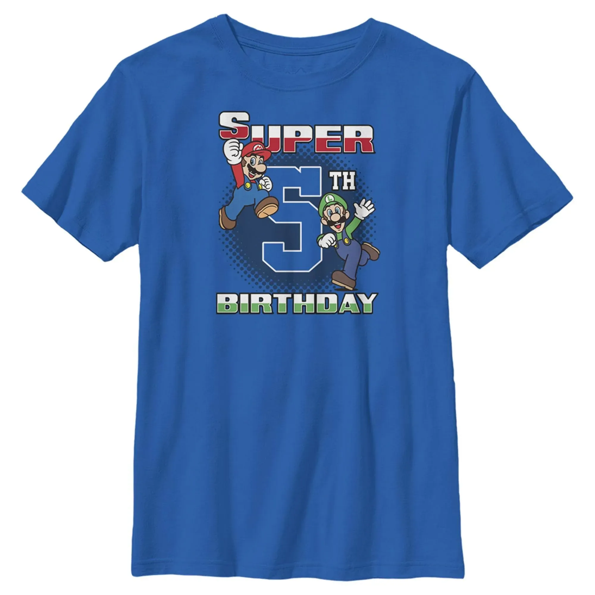 Nintendo Boy's Mario and Luigi Super 5th Birthday T-Shirt Blue