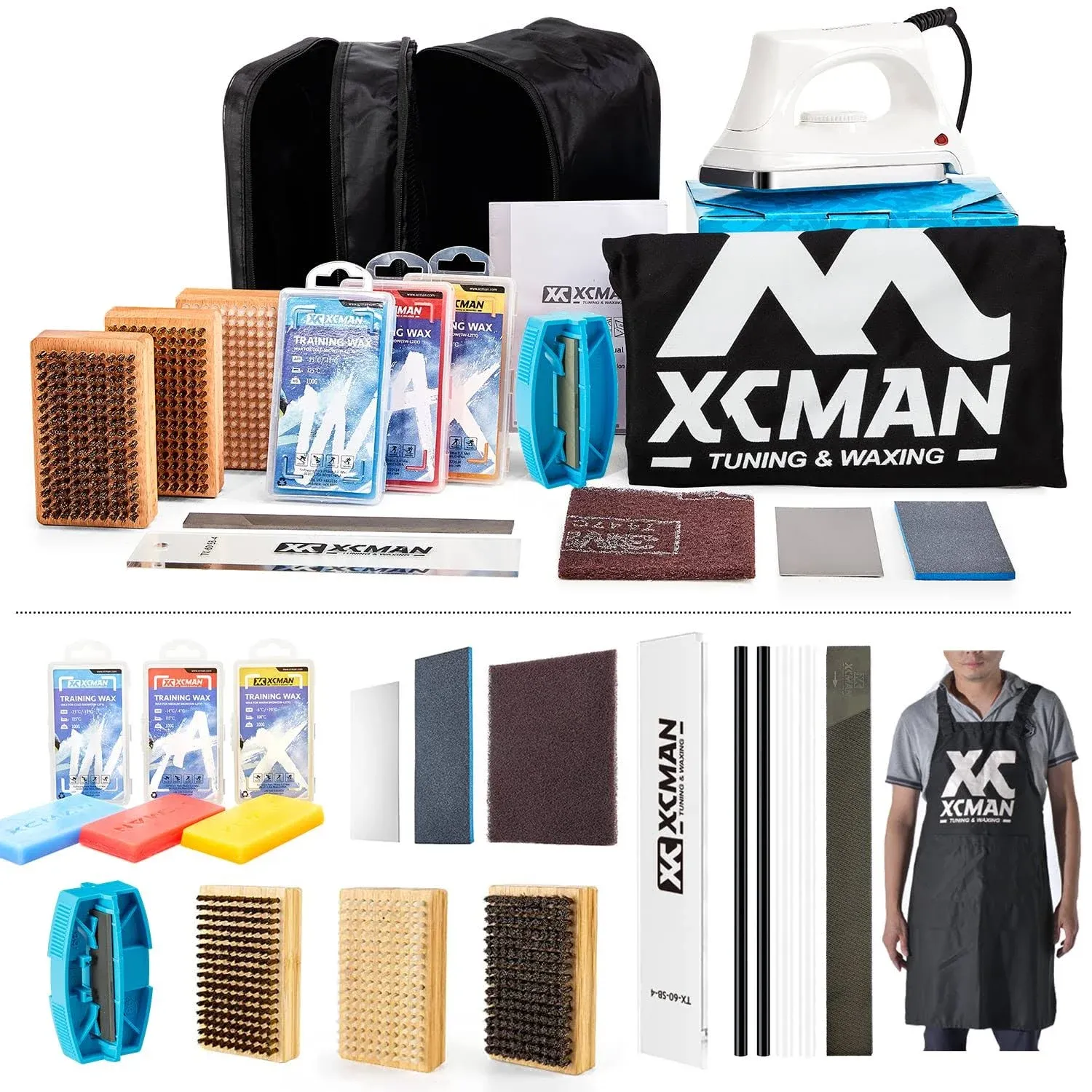 XCMAN Complete Ski Snowboard Tuning and Waxing Kit with Waxing Iron,Universal Wax,Edge Tuner,Brush,Wax Scraper,Ptex