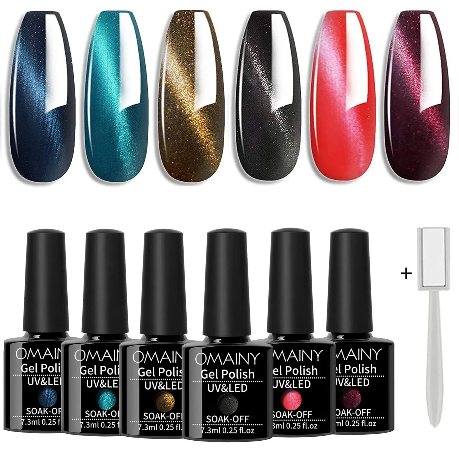 Omainy Cat Eye Gel Nail Polish Kit with Magnet, Elegance Dark Color Series Ge...