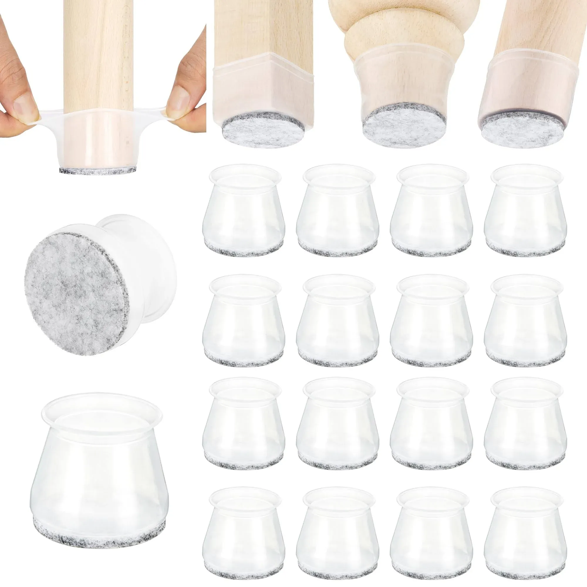 Aneaseit 1-1/2 inch Felt Bottom Soft Silicone Chair Leg Covers, 16 Pcs High Clear ...