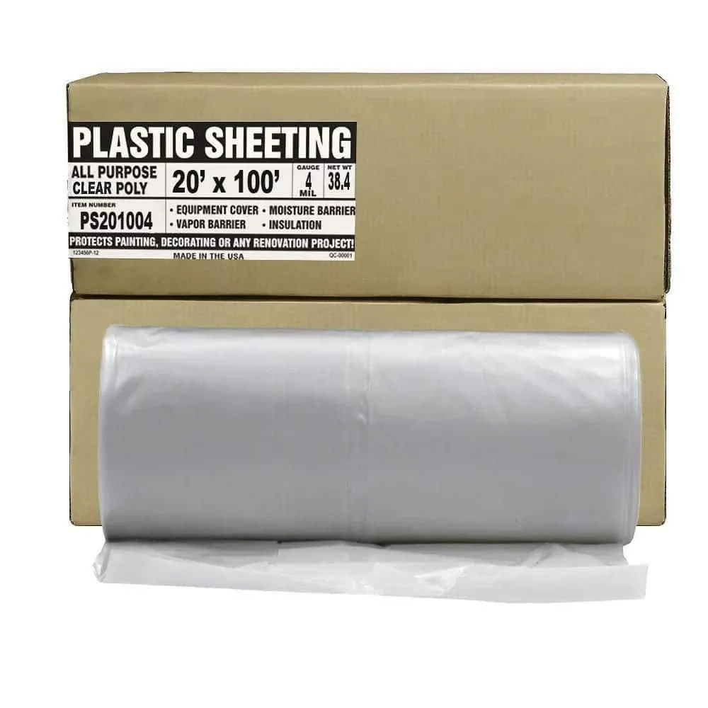 Aluf Plastics PS201004 Clear All Purpose Poly Sheeting, Extra Strong, 4 mil, 20' x 100'