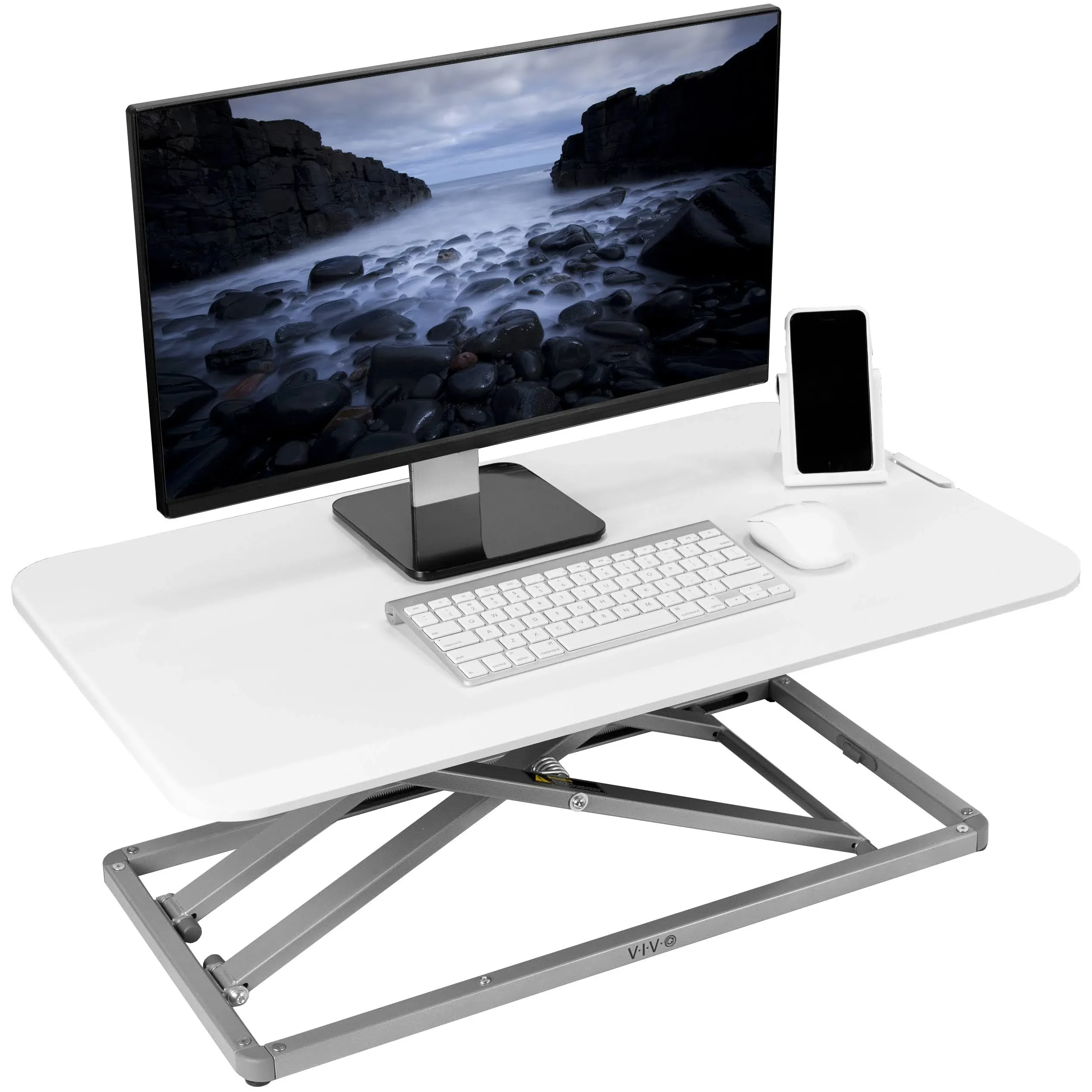 vivo White Economy Height Adjustable 29" Standing Desk Desktop Monitor Riser