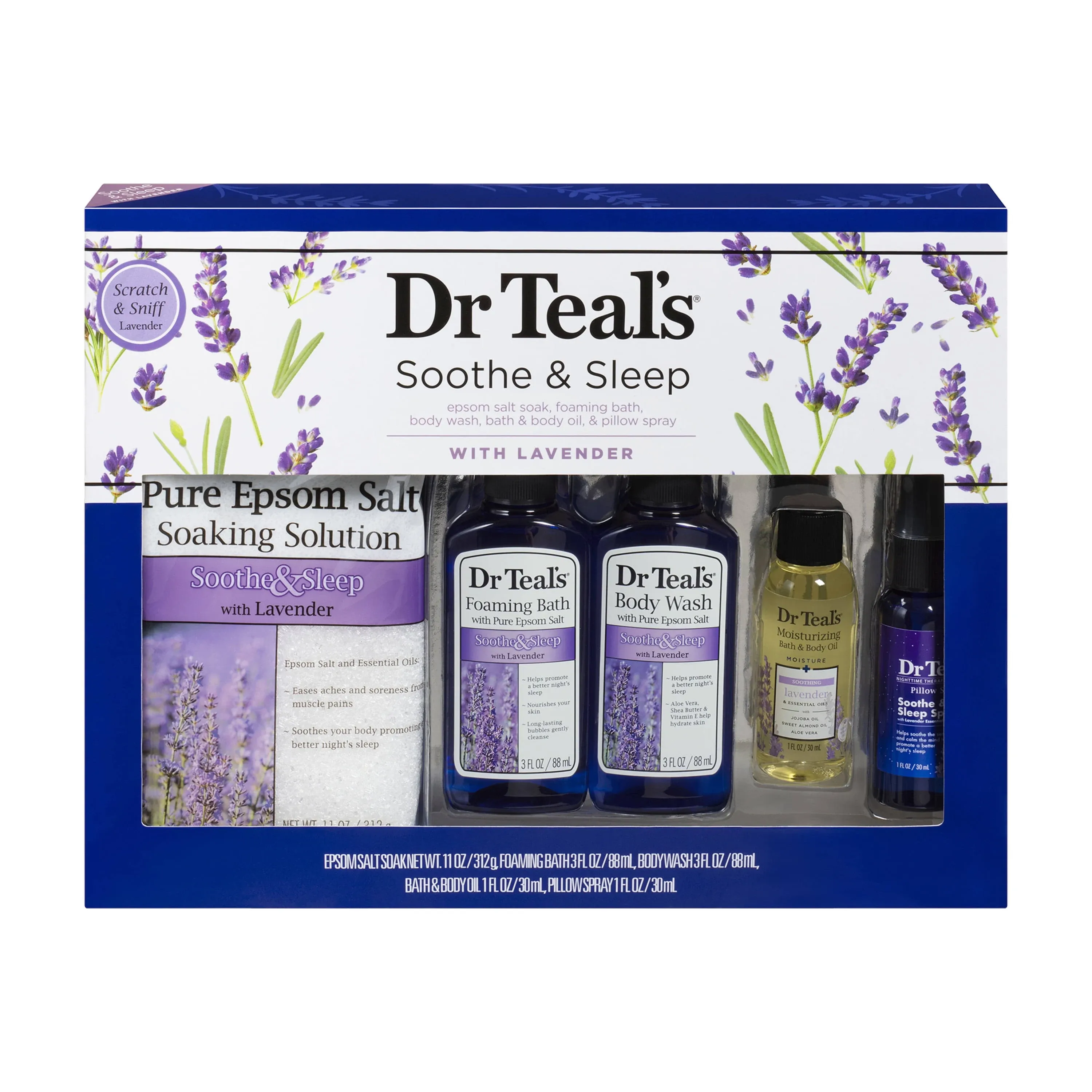 Dr. Teal's Epsom Salt Lavender Bath Gift Set - 5 PC Soothe & Sleep with Lavender