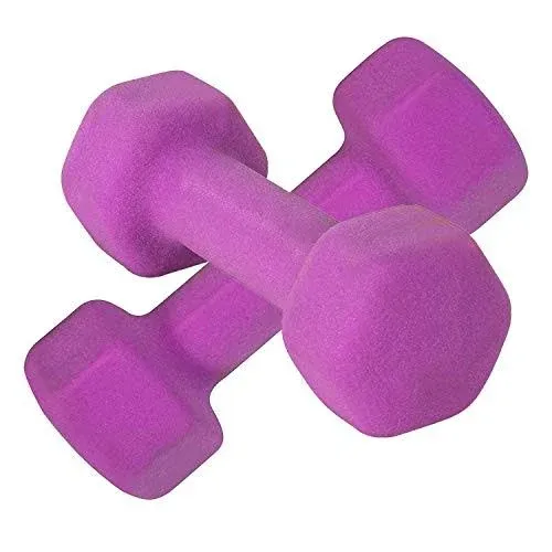 Set of 2 Neoprene Dumbbell Hand Weights, Anti-Slip, Anti-Roll, Purple