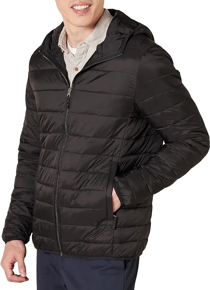 Amazon Essentials Men's Lightweight Water-Resistant Packable Hooded Puffer Jacket