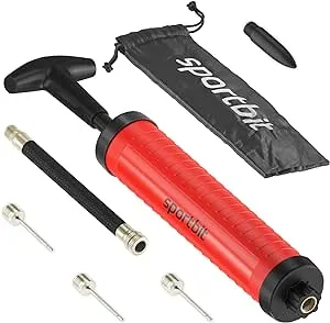 SPORTBIT Ball Pump with 3 Needles, Nozzle, Extension Hose, Pouch - Great Air Pump for Exercise Sport Balls - Football & Soccer, Basketball, Volleyball Pump, Swim Inflatables