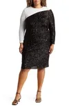 Anne Klein Women's Color Blocked Fitted Sequin Mesh Midi Dress