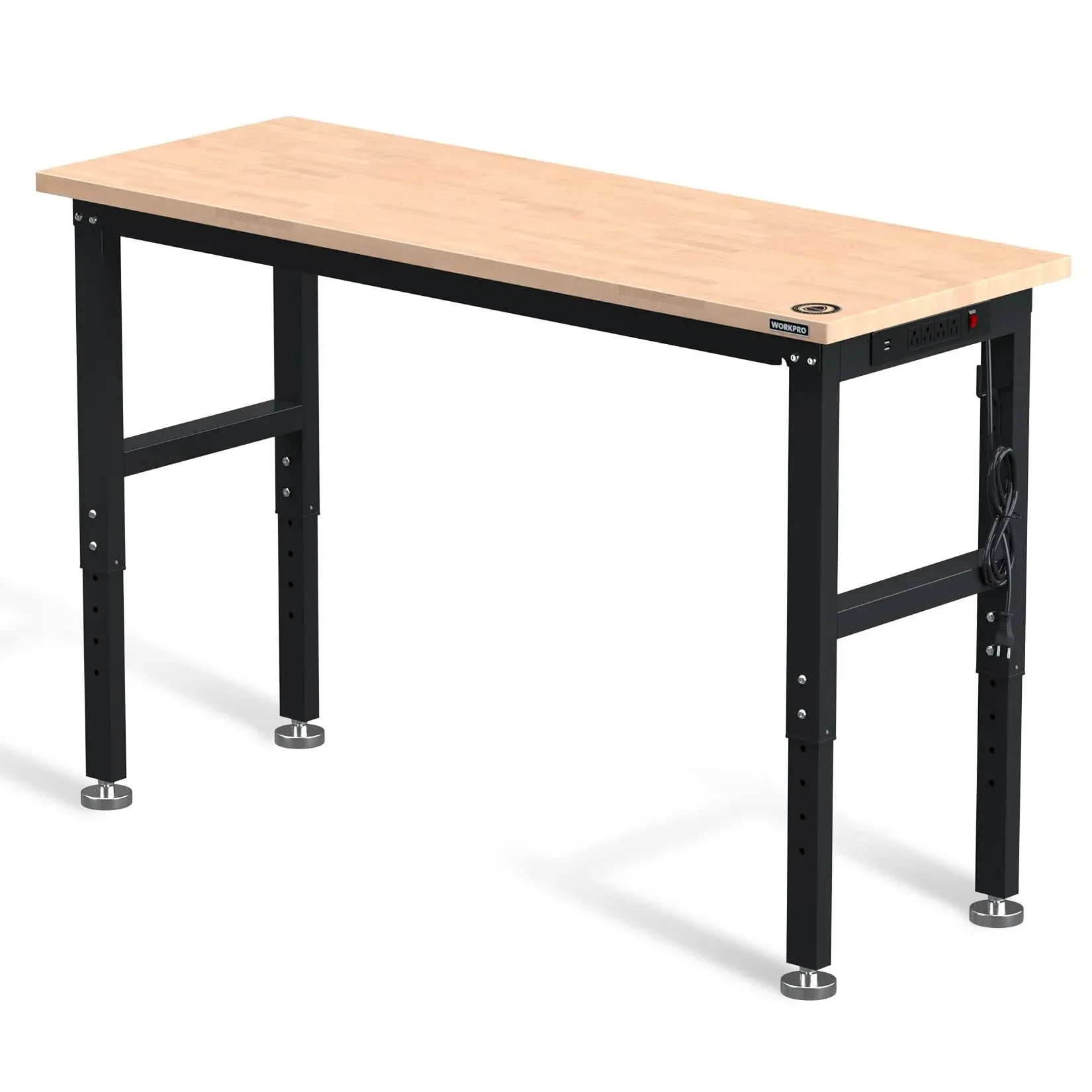 WORKPRO Adjustable Workbench Rubber Wood Top Heavy-Duty Workstation