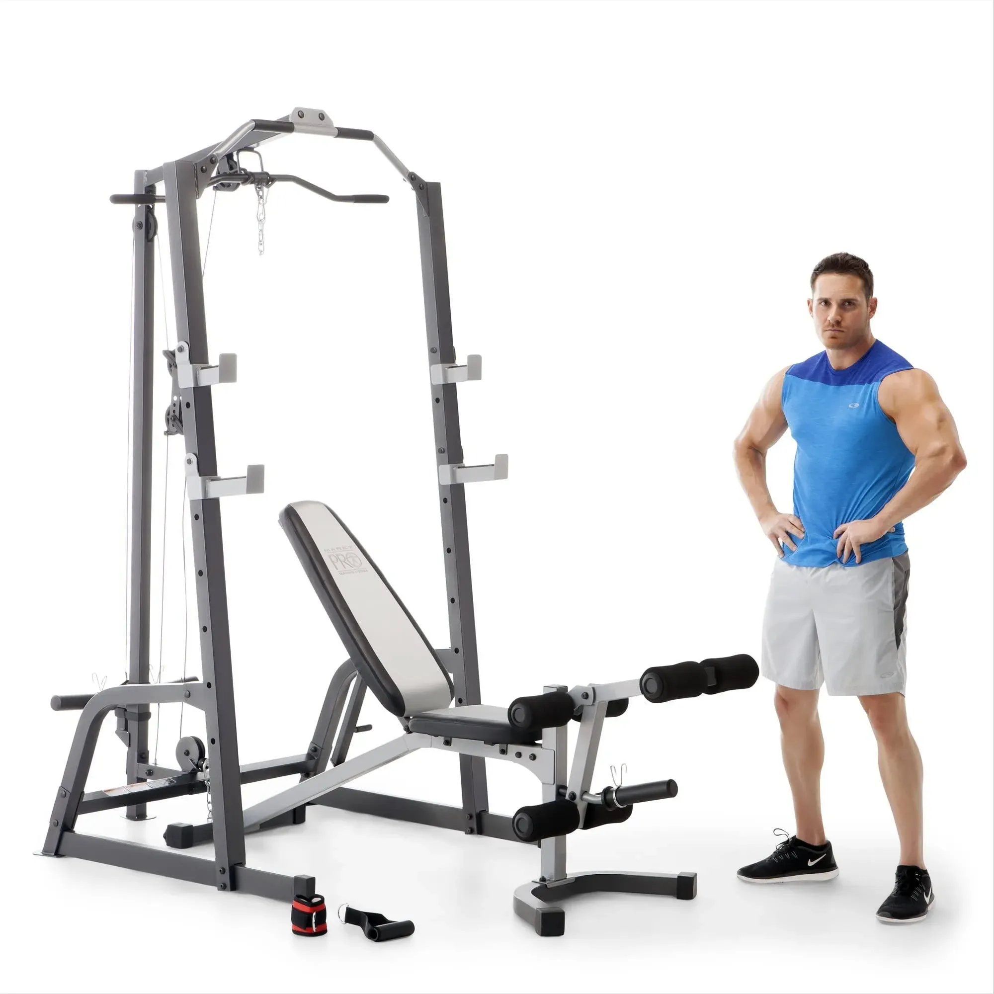 Marcy Home Gym Fitness Deluxe Cage System Machine with Weight Lifting Bench