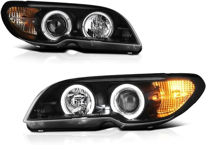 VIPMOTOZ For 2004-2006 BMW E46 Coupe 325CI 330CI LED Halo Headlights Headlamps 3 Series 2 Door Driver and Passenger Side Black Housing Clear Lens Pair Set