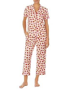 Kate Spade New York Women's Brushed Jersey Short Sleeve Cropped PJ Set