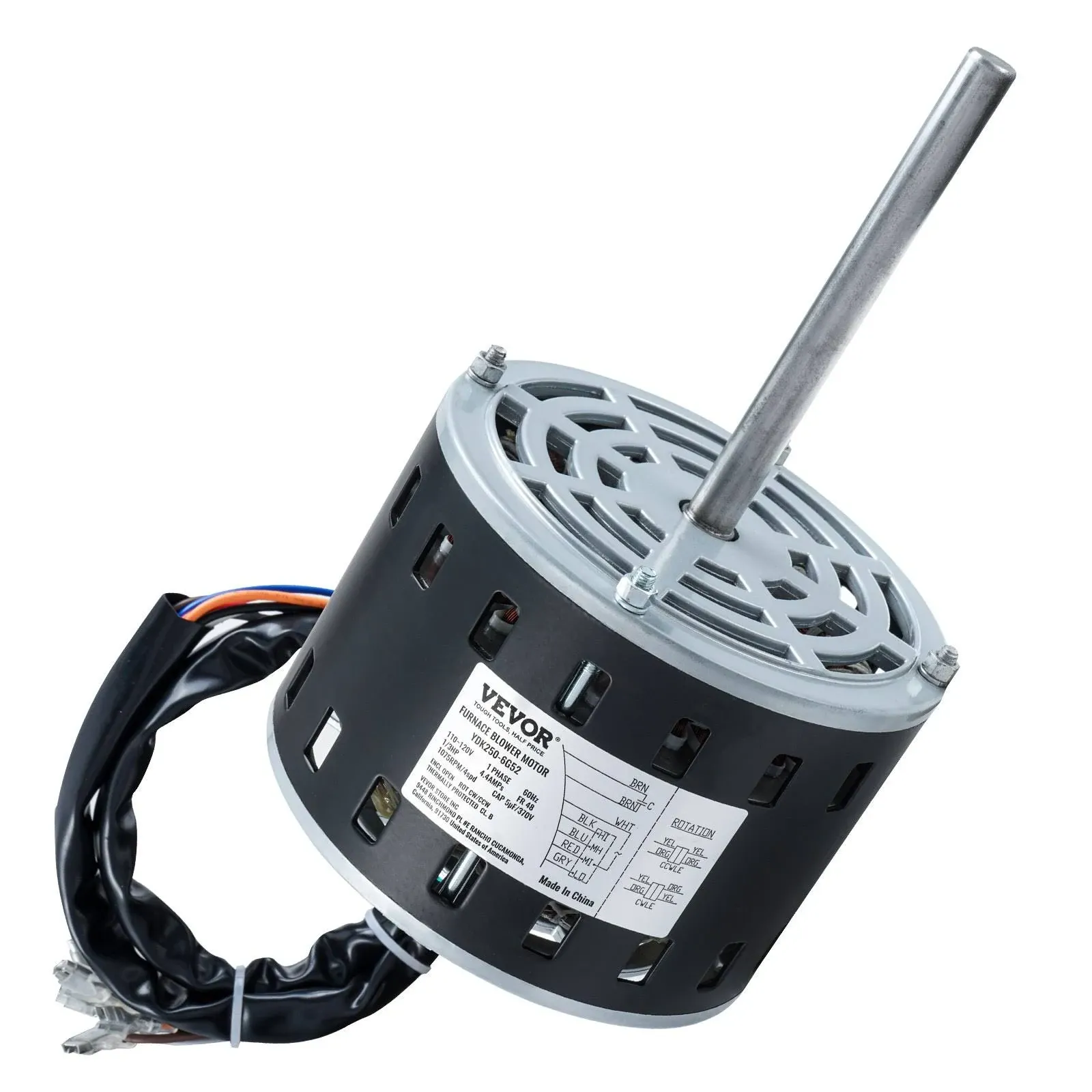 VEVOR 1/3HP Furnace Blower Motor 110/120V 4.4Amps 1075RPM 4 Speeds CW/CCW ...