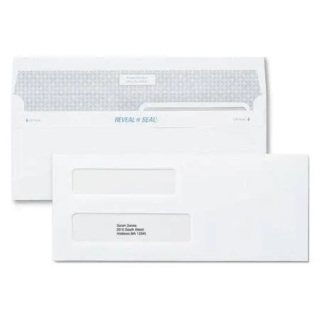 Staples Reveal-N-Seal Security Tinted Dbl Window #8 5/8 Envelopes White 500/bx