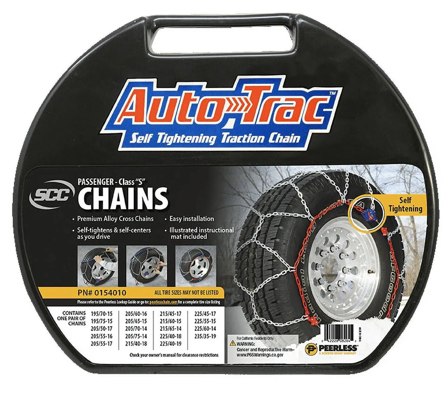 Peerless 0154010 AutoTrac Self-Tightenin<wbr/>g Passenger Tire Snow Chains NEW